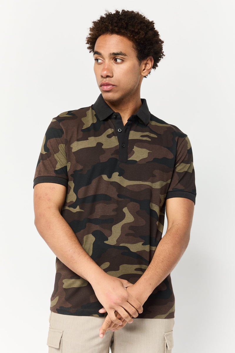 Celio Men Regular Fit Camouflage Short Sleeves Polo Shirt, Multicolor - Image 1